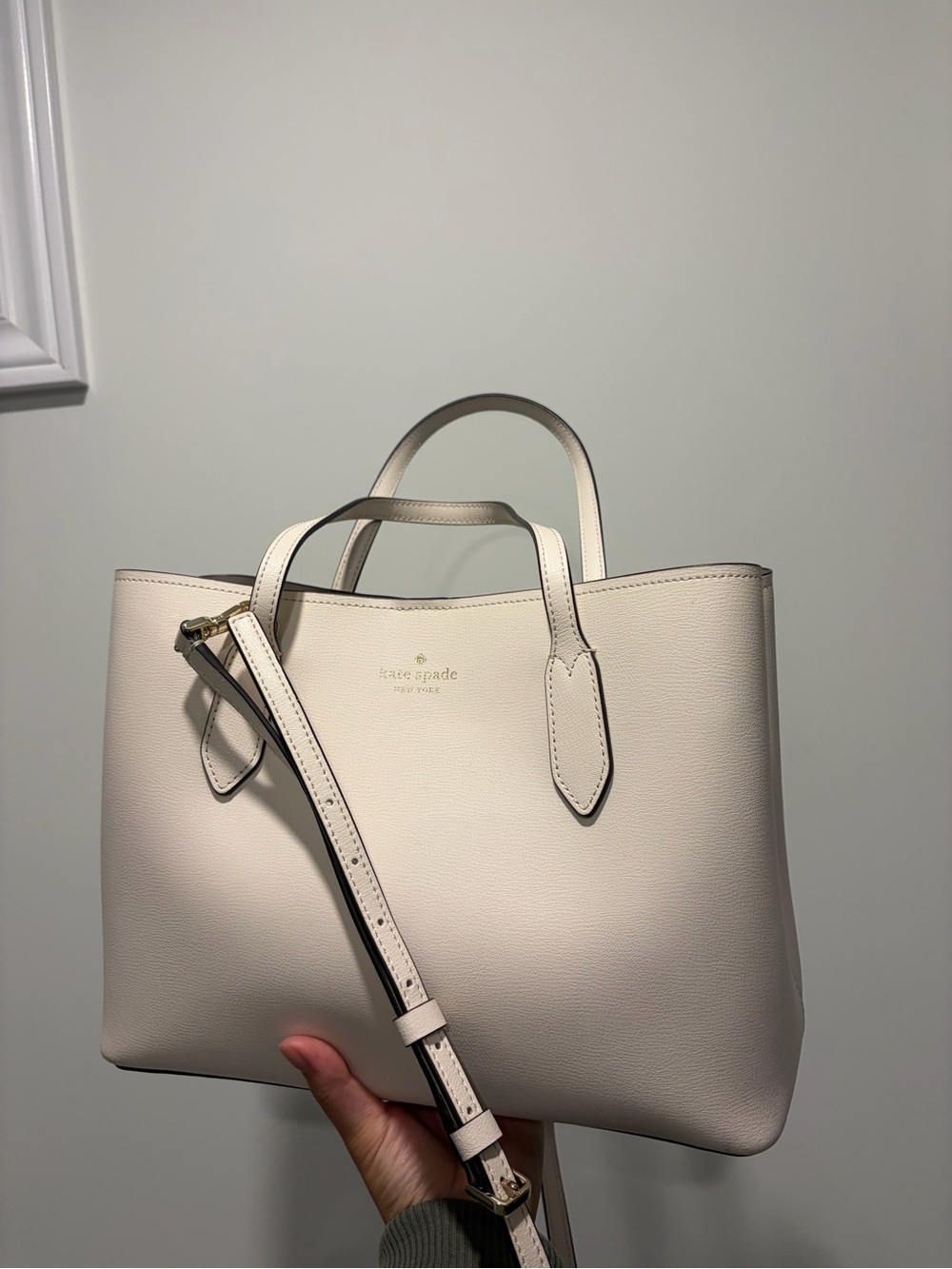 kate spade Cream Leather Harper Satchel with Strap